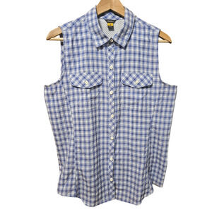 Eddie Bauer Women's Plaid Sleeveless Collar Tank Top Purple White Size Large